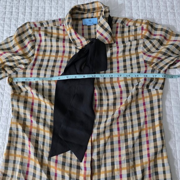 Cece Womens Plaid Button-Down Blouse With Black Bow Tie Collar, Small - Picture 6 of 8